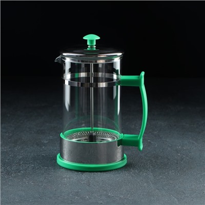 Чайник заварочный френч - пресс Доляна «Риц», 600 мл, стекло, цвет зелёный