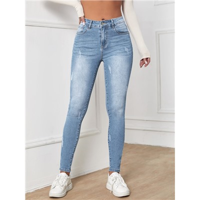 SHEIN Essnce Schmale Jeans mit hoher Taille, Reißverschluss