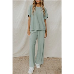 Moonlight Jade Textured Tee and Pants Lounge Set