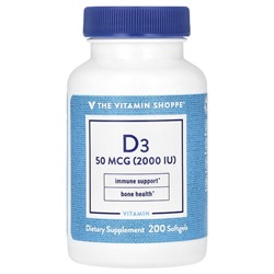 The Vitamin Shoppe D3, 50 мкг (2000 МЕ), 200 мягких таблеток
