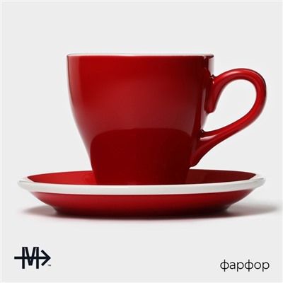 Кофейная пара фарфоровая Magistro Coffee time, 2 предмета: чашка 280 мл, блюдце d=15,5 см, цвет красный
