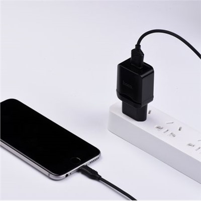 Зарядное устройство Hoco C22A 2.4А USB + кабель microUSB, черное