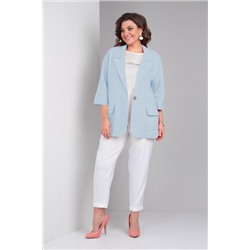 Блуза, брюки, жакет  LadisLine артикул 1490 голубой+белый