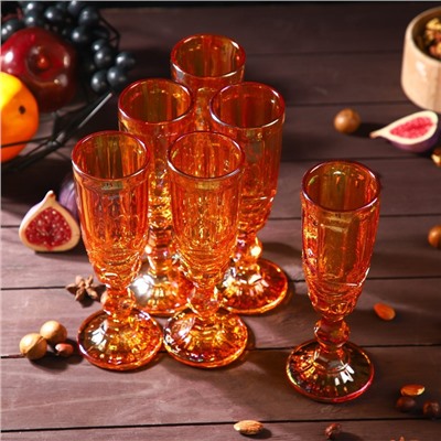 Набор бокалов из стекла для шампанского Magistro «Ла-Манш», 160 мл, 7×20 см, 6 шт, цвет янтарный