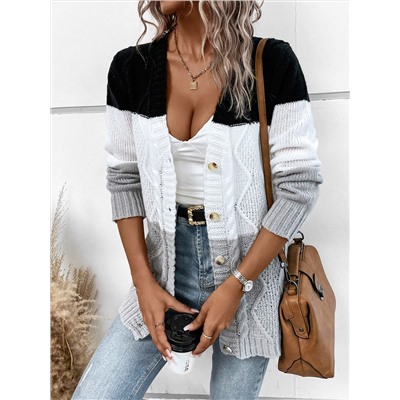 SHEIN LUNE Cardigan mit Farbblock, Zopfstrick