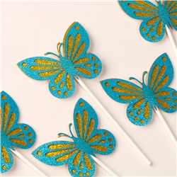 Набор для украшения «Бабочки», набор 5 шт, цвет синий