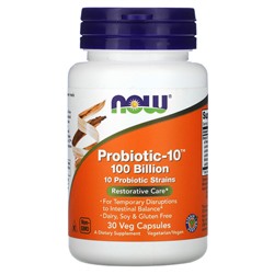 NOW Foods Probiotic-10, Восстановительный уход - 100 миллиардов КОЕ - 30 растительных капсул - NOW Foods