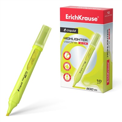 Текстовыделитель ErichKrause Liquid Visioline V-14 Neon, 0,6 - 4мм, желтый, с жид. чернилами 56027