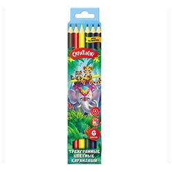 Набор цветных карандашеi, 6 цветов, трехгранные, дерево, Creativik