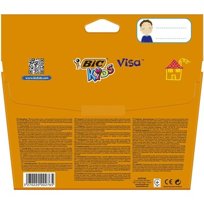 Фломастеры 18 цветов BIC Kids Visa, детские, смываемые, тонкое письмо