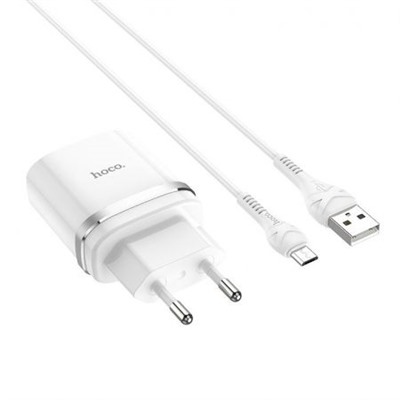 Зарядное устройство Hoco C12Q QC3.0 3А USB + кабель microUSB, белое