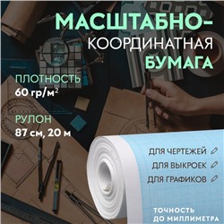 Масштабно-координатная бумага, 60 гр/м², 87 см, 20 м, цвет голубой