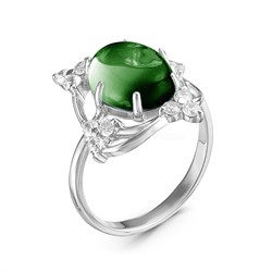 Кольцо из серебра с пл.кварцем цв.зелёный и фианитами родированное 925 пробы К1164р132