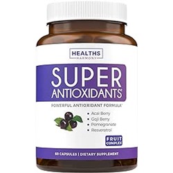 Super Antioxidants Supplement - Powerful Super Food Antioxidant Daily Blend - Acai Berry, Goji, Pomegranate & Trans Resveratrol - Herbal and Fruit Formula For Women and Men - Skin Care - 60 Capsules