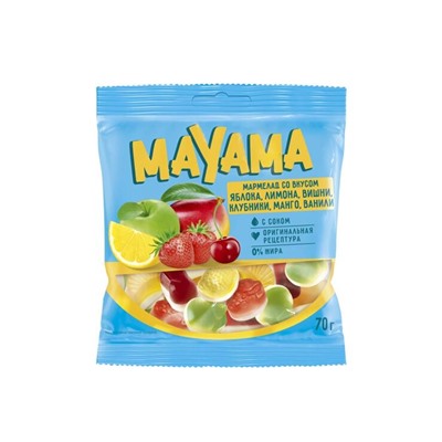 «Mayama», мармелад жевательный со вкусами клубники, яблока, вишни, манго, лимона, 70 г