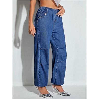 SHEIN BAE Jeans mit elastischem Bund und schrägen Taschen