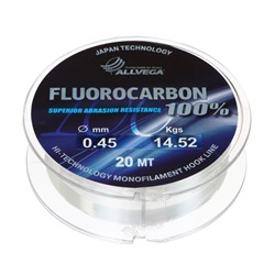 Леска монофильная ALLVEGA FX Fluorocarbon 100%, диаметр 0.45 мм, тест 14.52 кг, 20 м, прозрачная