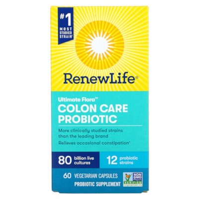 Renew Life Ultimate Flora Colon Care Probiotic, 80 миллиардов КОЕ, 60 вегетарианских капсул