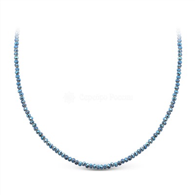 Колье из серебра с бусинами синт.синего кварца родированное - удлинитель 5 см Б-02-05р