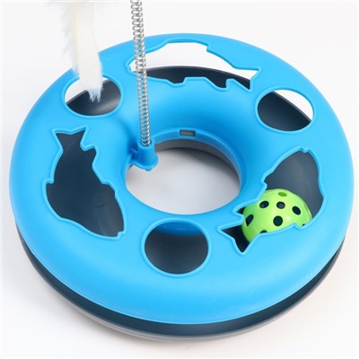 Игрушка для кошек "Загадочный круг - Рыбки", мышь на пружине и шарик, 23 х 7 см, голубая/серая 79161
