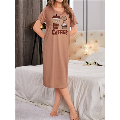 Frauen Cartoon Kaffee & Snack Muster Schlafkleid