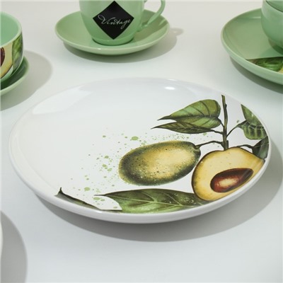 Набор посуды на 4 персоны «Авокадо», 16 предметов: 4 тарелки 23 см, 4 миски 14.5 см, 4 кружки 250 мл, 4 блюдца 15 см.