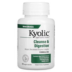 Kyolic Старый чесночный экстракт, Формула 102 для очищения и пищеварения - 100 растительных капсул - Kyolic