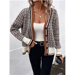 Cardigan mit Plaid Muster, Drop Shoulder