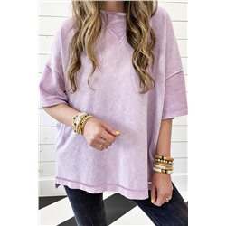 Orchid Petal Mineral Wash Exposed Seam Drop Shoulder Oversized Tee