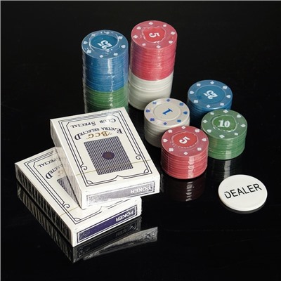 Набор для покера Professional Poker Chips: 100 фишек, 2 колоды карт по 54 шт., металлическая коробка, УЦЕНКА (мятая коробка)