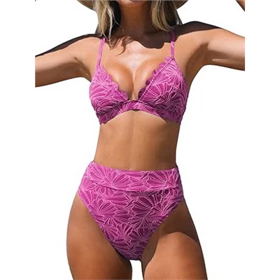 CUPSHE Bikini Set for Women Bathing Suit High Waisted Scalloped V Neck Two Pieces Swimsuit