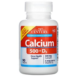 21st Century Calcium 500 + D3, 5 mcg (200 IU), 90 Tablets