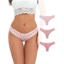 Комплект из 3 женских сексуальных стрингов с контрастным кружевом, сладкий розовый цветочный узор в форме сердца, разное дерзкое нижнее белье