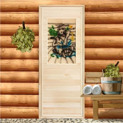 Дверь для бани, 170×80см, с резным панно