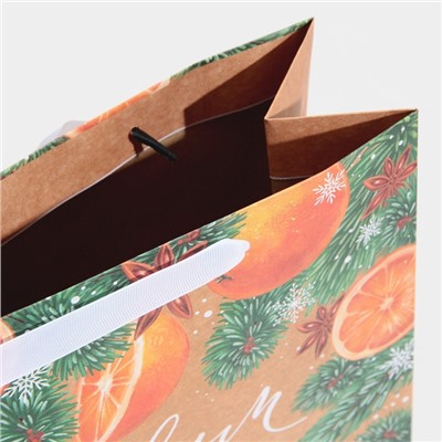 Пакет крафтовый квадратный «С Новым годом», 30 × 30 × 12 см