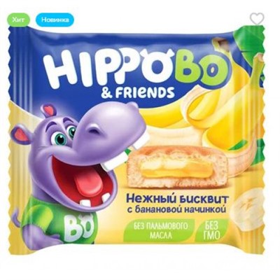 «HIPPO BONDI & FRIENDS», бисквитное пирожное с банановой начинкой, 32 г (упаковка 12 шт.) KDV