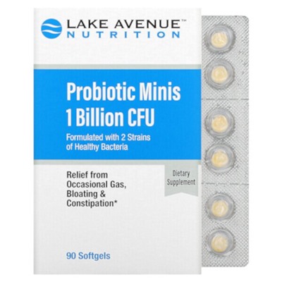 Lake Avenue Nutrition Probiotic Minis, 2 штамма полезных бактерий, 1 миллиард КОЕ, 90 мини-капсул