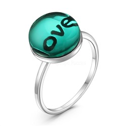 Кольцо из серебра с зелёным пл.кварцем родированное - Love 925 пробы рк-141003 зеленый