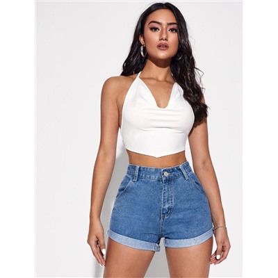 Denim Shorts mit aufgerolltem Saum