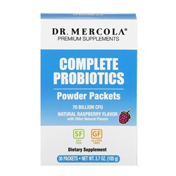 Dr. Mercola Complete Probiotics Powder Packets, Натуральная малина, 70 миллиардов КОЕ, 30 пакетиков по 0,12 унции (3,5 г) каждый