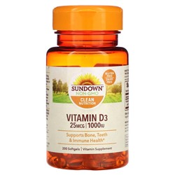 Sundown Naturals Витамин D3 - 25 мкг (1000 МЕ) - 200 мягких капсул - Sundown Naturals