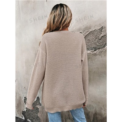 SHEIN Essnce Damen einfarbige Cardigan mit Dropped Shoulder, Langarm, locker, Lässig für Herbst/Winter