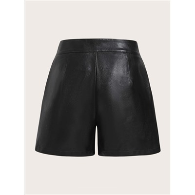 SHEIN EZwear Shorts mit weitem Beinschnitt hoher Taille, PU Leder