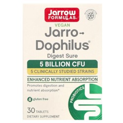 Jarrow Formulas Vegan Jarro-Dophilus, Digest Sure, 5 миллиардов КОЕ, 30 таблеток