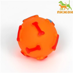Игрушка пищащая "Шар с косточками"для собак, 8 см, оранжевая