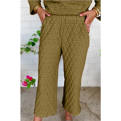 Sage Green Solid Quilted Pullover and Pants Outfit