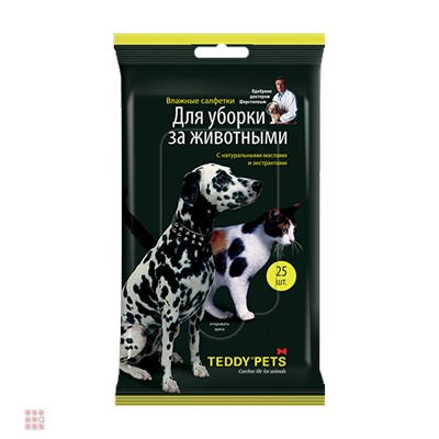 Влажные салфетки Teddy Pets для уборки за животными, 25шт