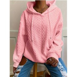 Damen Große Größen Einfarbiger Kapuzen-Sweatshirt mit Langen Ärmeln für Herbst und Winter