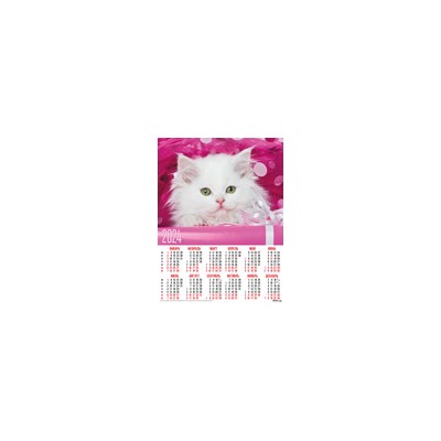 Календари листовые 10 штук A2 2024 Кошки. Белый котенок 31033