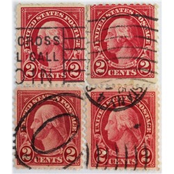 Марка 2 цента, США, Джордж Вашингтон (кармин) 1923 год
